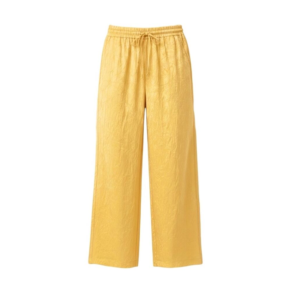 Anthropologie Textured Satin Pull On Pants in Golden Yellow - Large, NWT